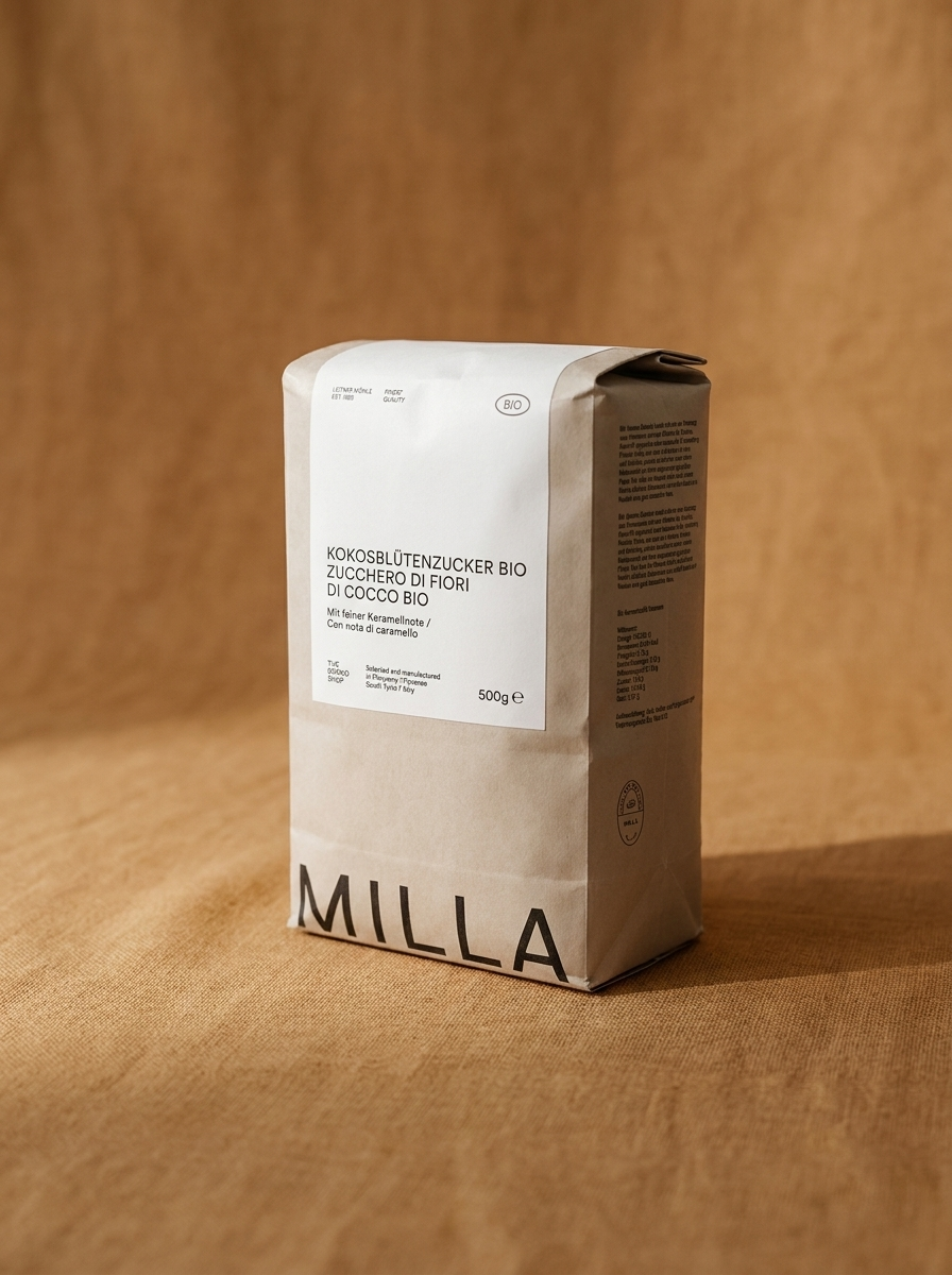 MILLA Kokosblütenzucker Bio 500 g Papierbeutel – Zucchero di fiori di cocco Bio