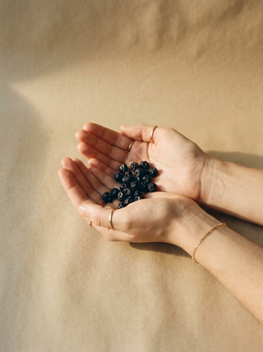 Schwarzbeeren in der Hand – editorial