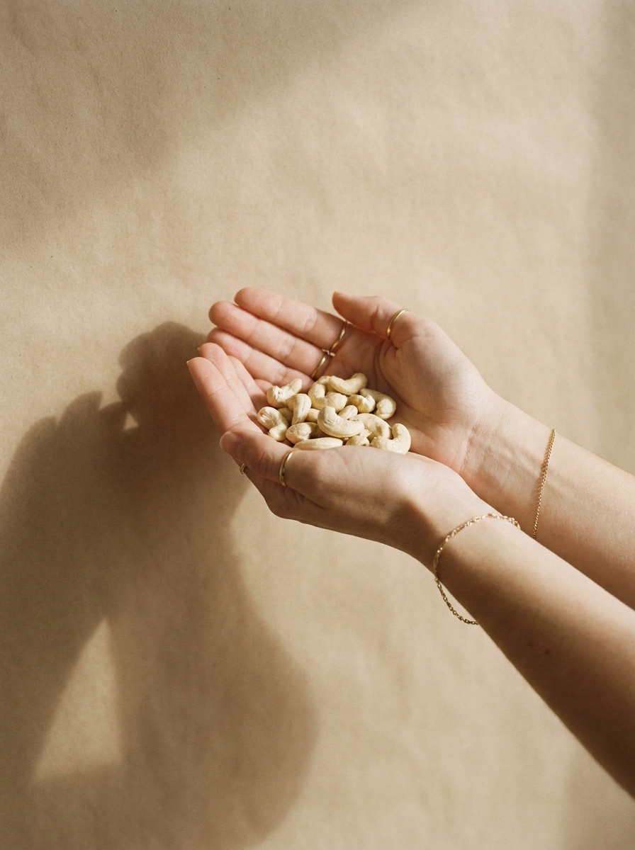 Cashewkerne Natur in der Hand – editorial