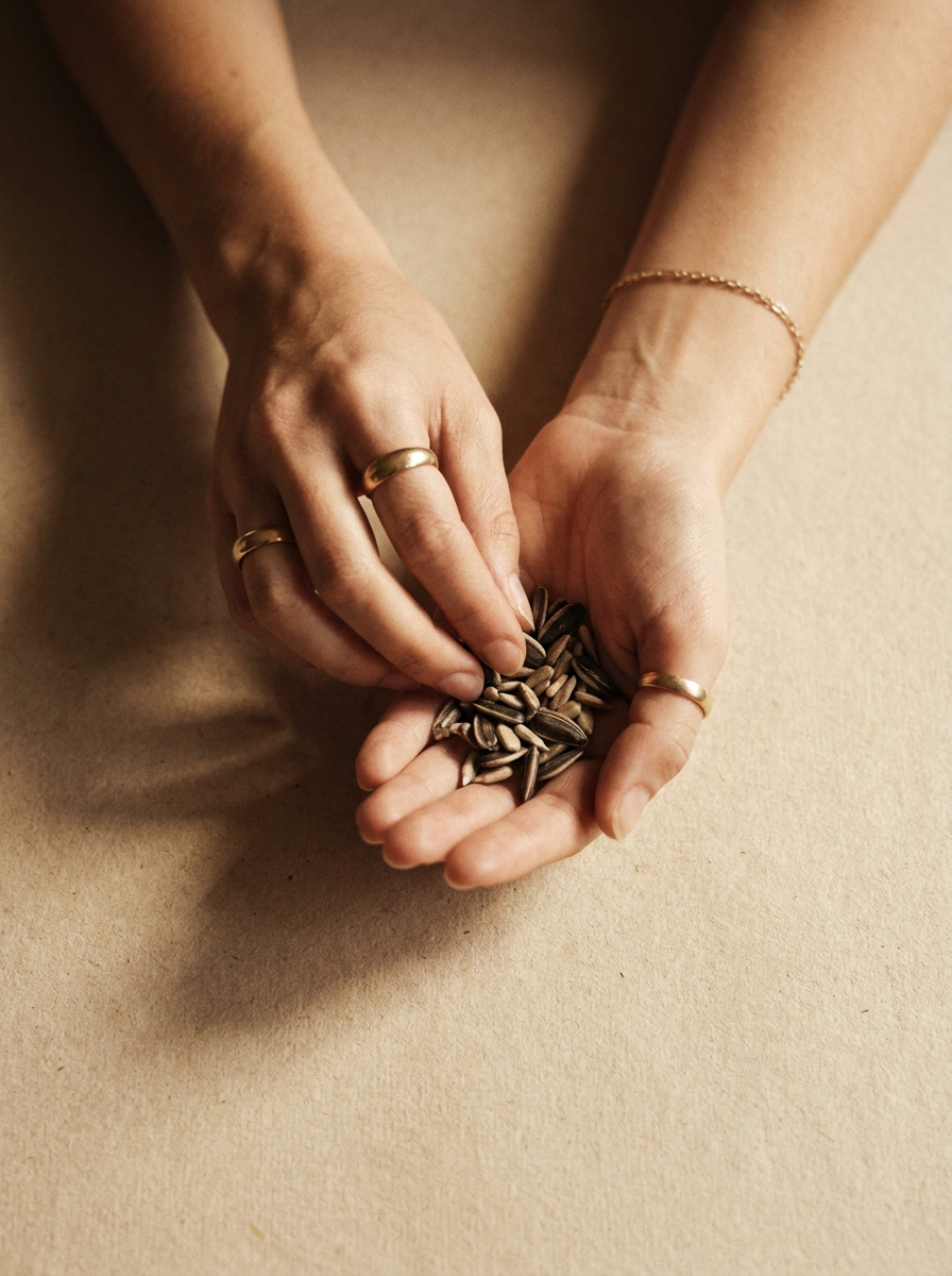 Sonnenblumenkerne in der Hand – editorial