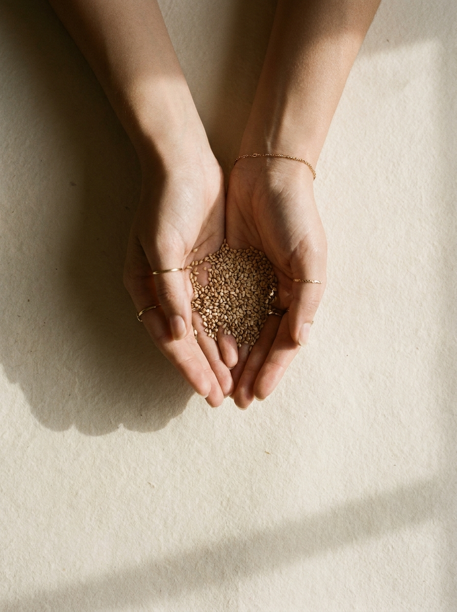 Sesam natur in der Hand – editorial