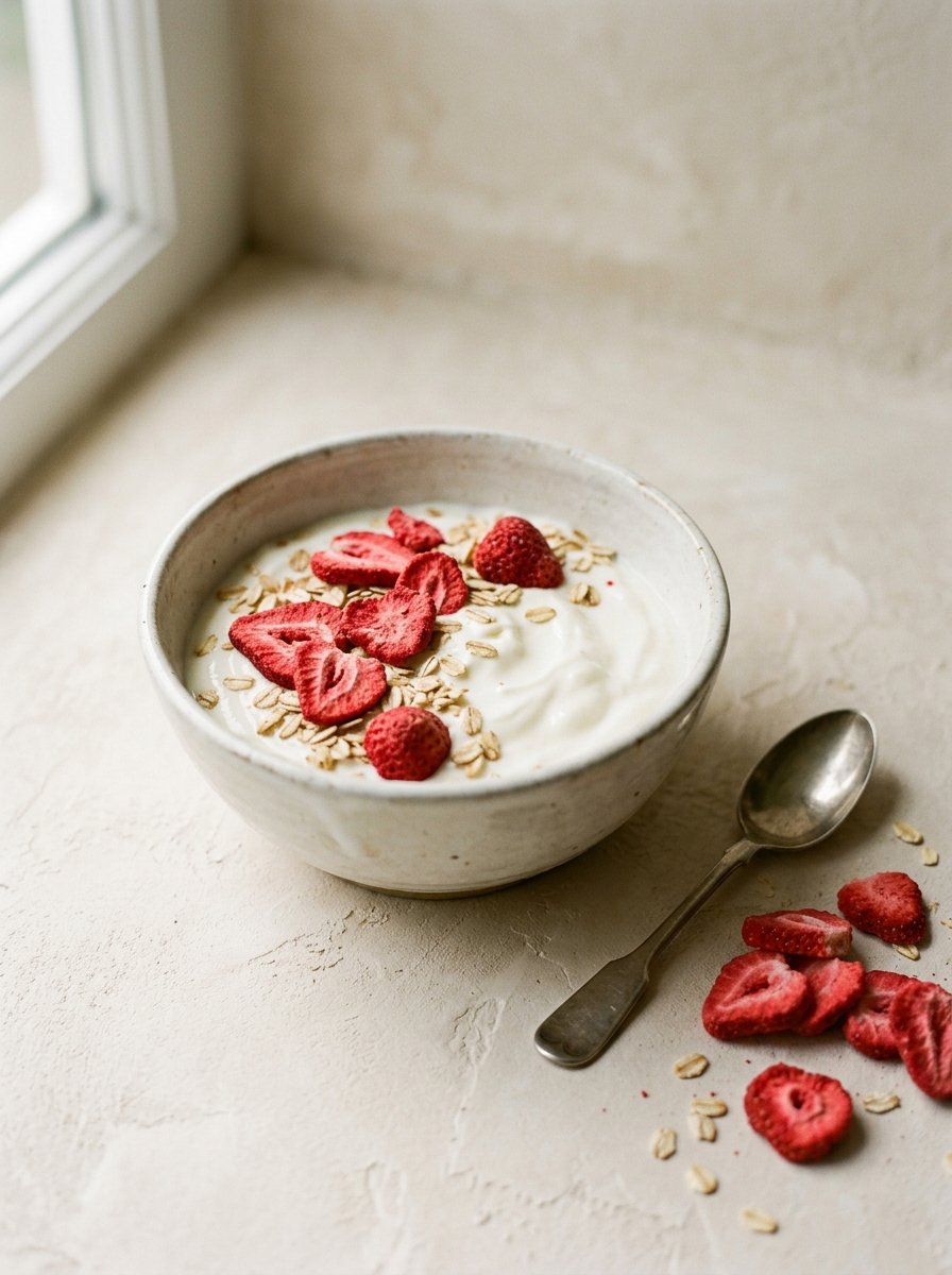 MILLA Erdbeeren gefriergetrocknet 200 g – im Joghurt
