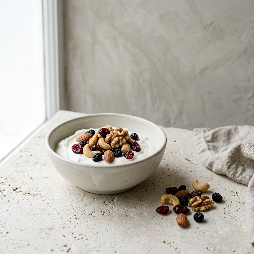 Nuss-Frucht Mix über Joghurt