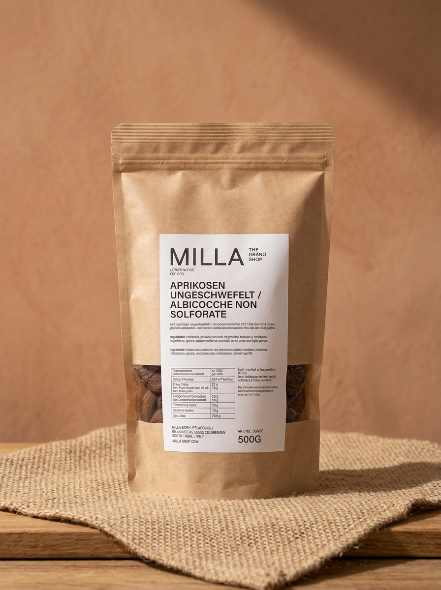 Aprikosen ungeschwefelt 500 g - MILLA Standbodenbeutel