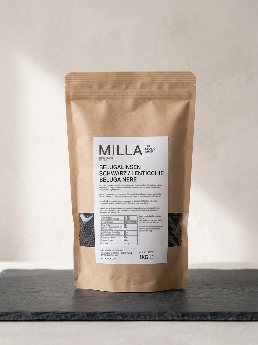 Belugalinsen schwarz 1 kg - MILLA Standbodenbeutel