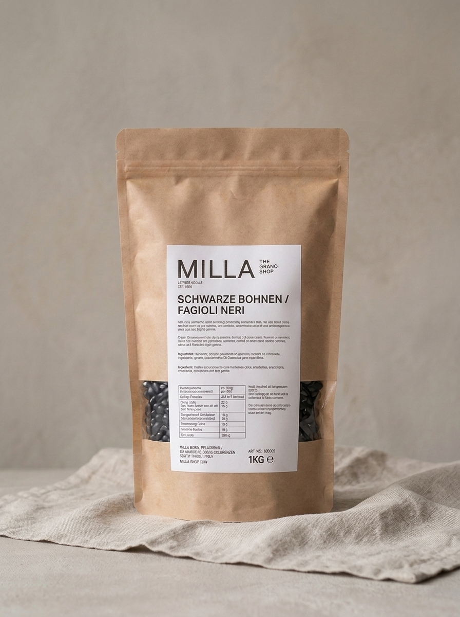 Schwarze Bohnen 1 kg - MILLA Standbodenbeutel