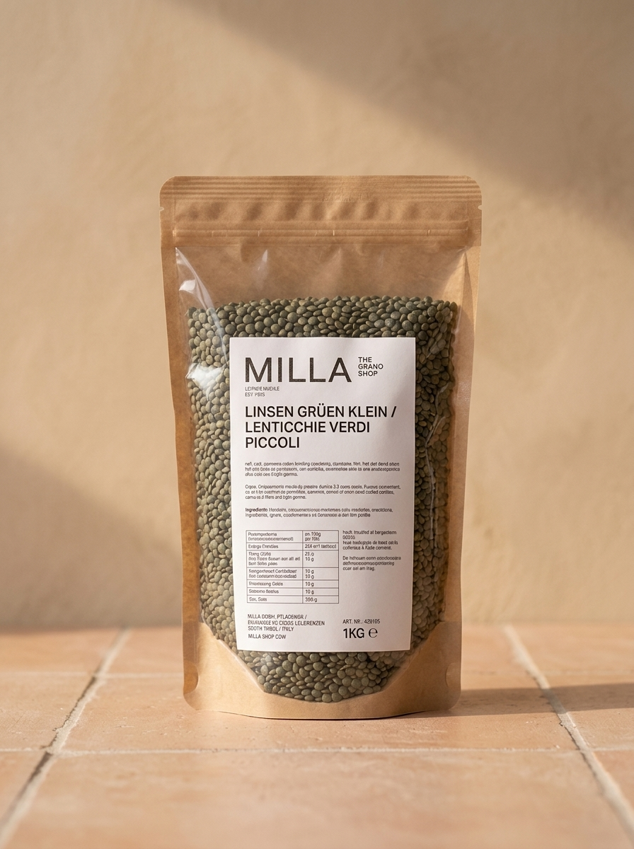 Linsen gruen klein 1 kg - MILLA Standbodenbeutel