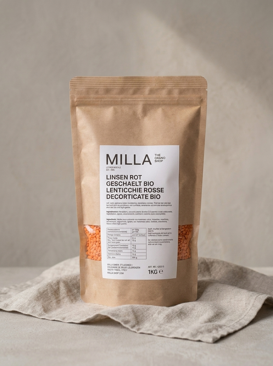 Linsen rot geschaelt Bio 1 kg - MILLA Standbodenbeutel