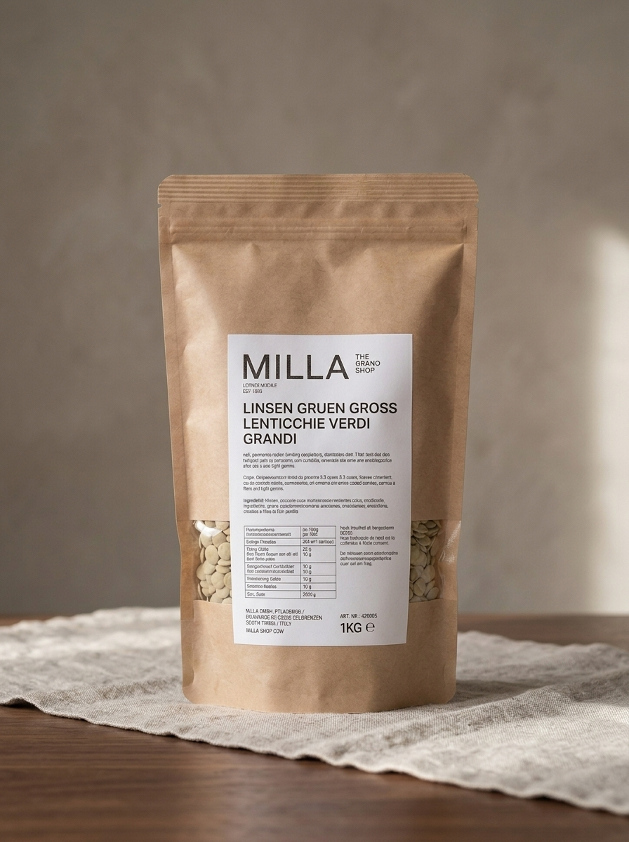 Linsen gruen gross 1 kg - MILLA Standbodenbeutel
