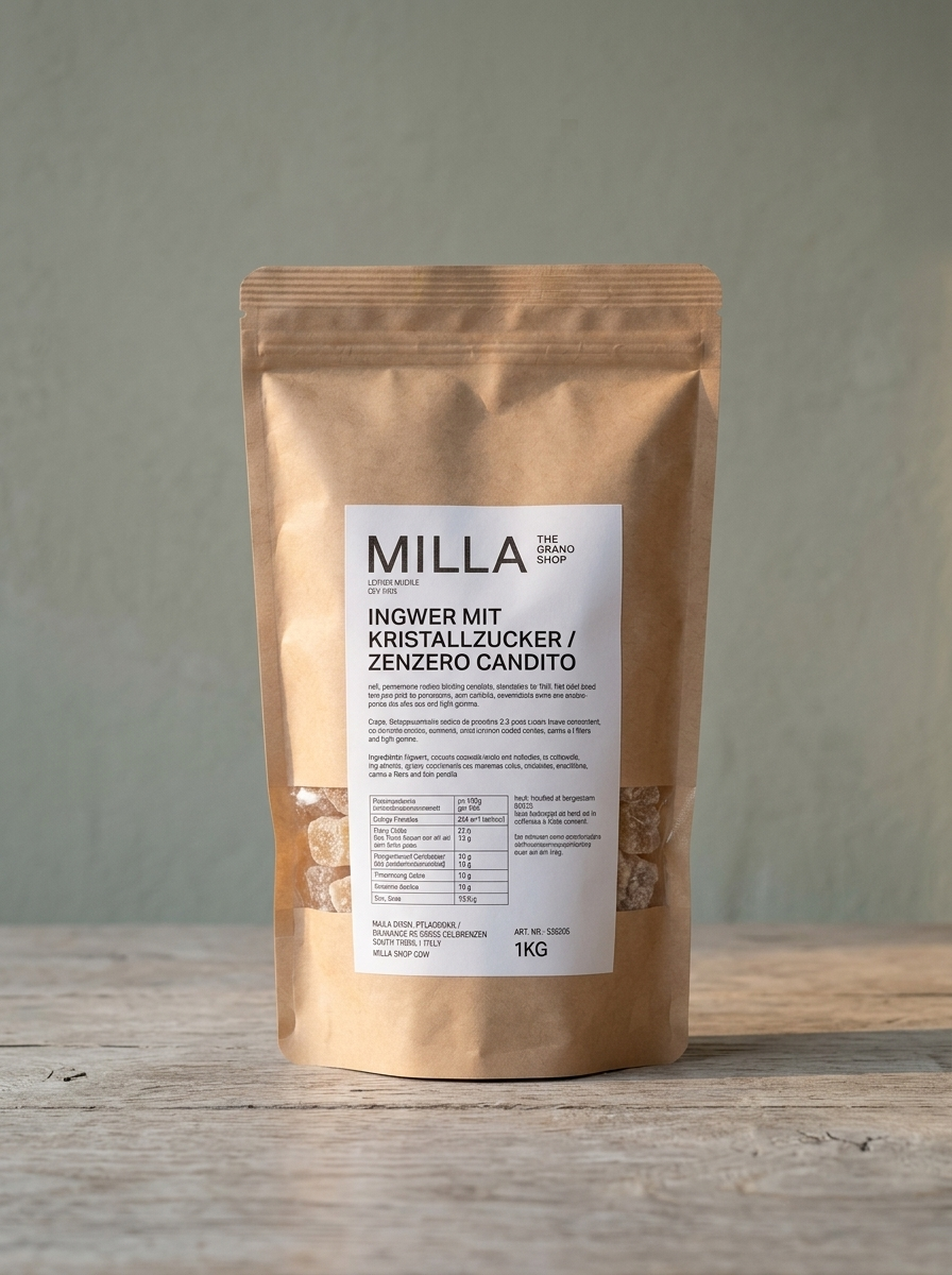 Ingwer mit Kristallzucker 1 kg - MILLA Standbodenbeutel