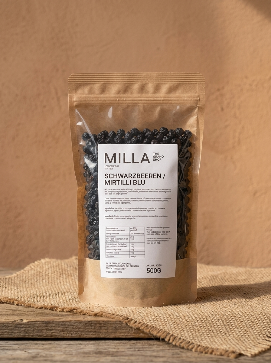 Schwarzbeeren 500 g - MILLA Standbodenbeutel
