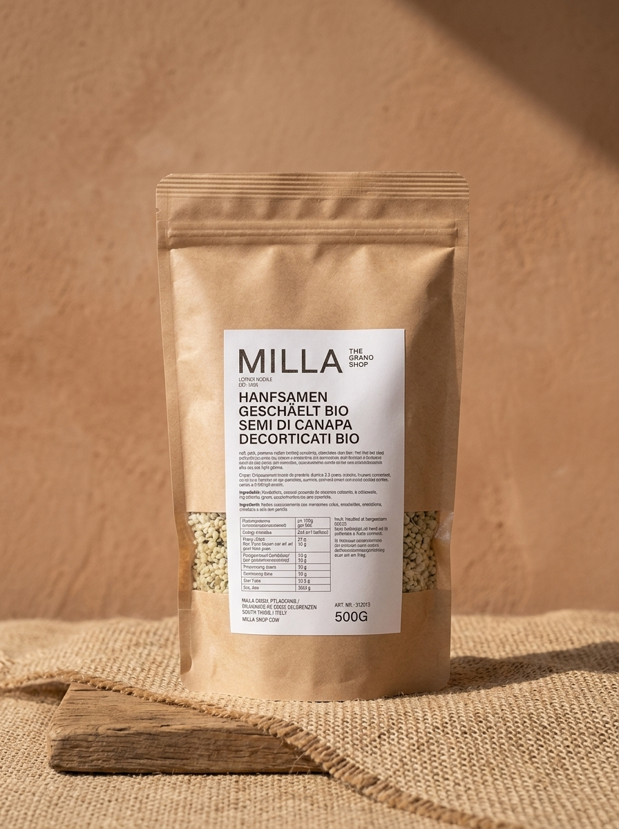 Hanfsamen geschaelt Bio 500 g - MILLA Standbodenbeutel