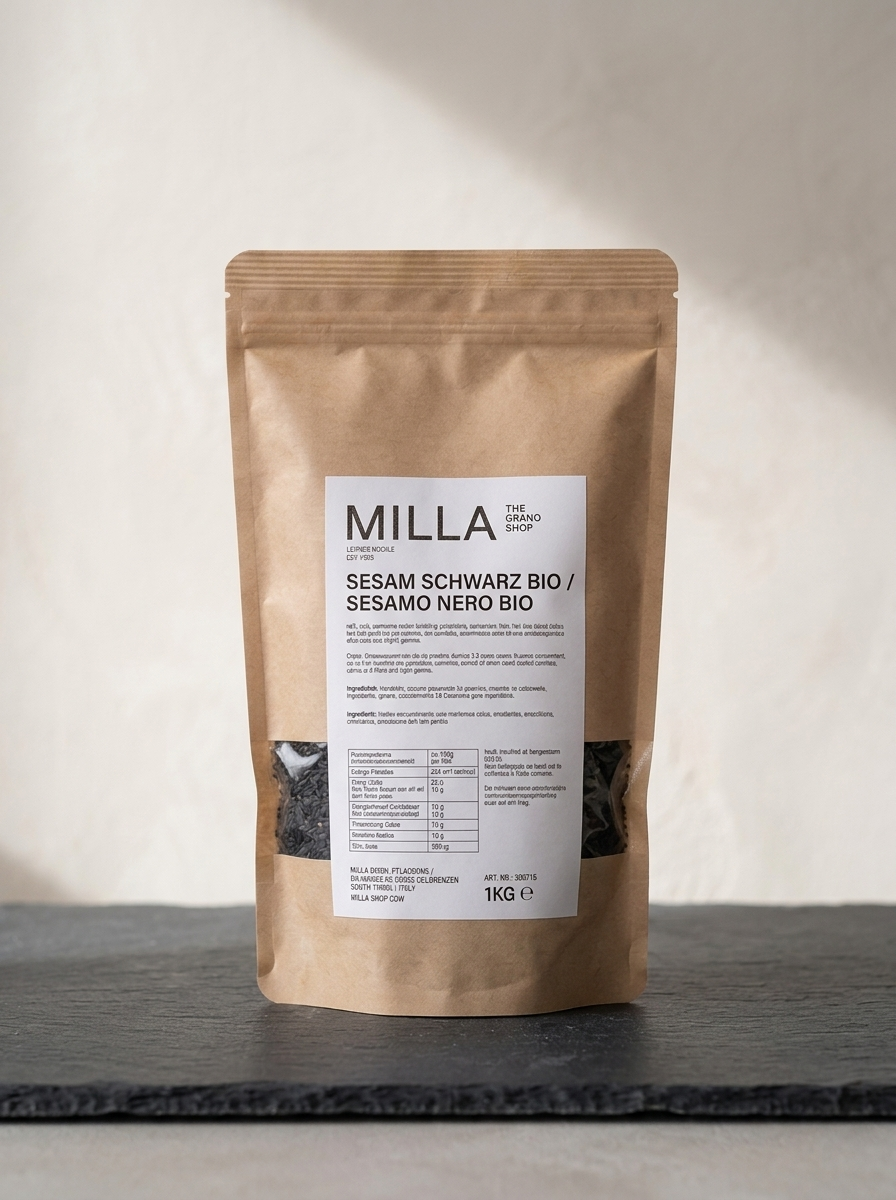 Sesam schwarz Bio 1 kg - MILLA Standbodenbeutel