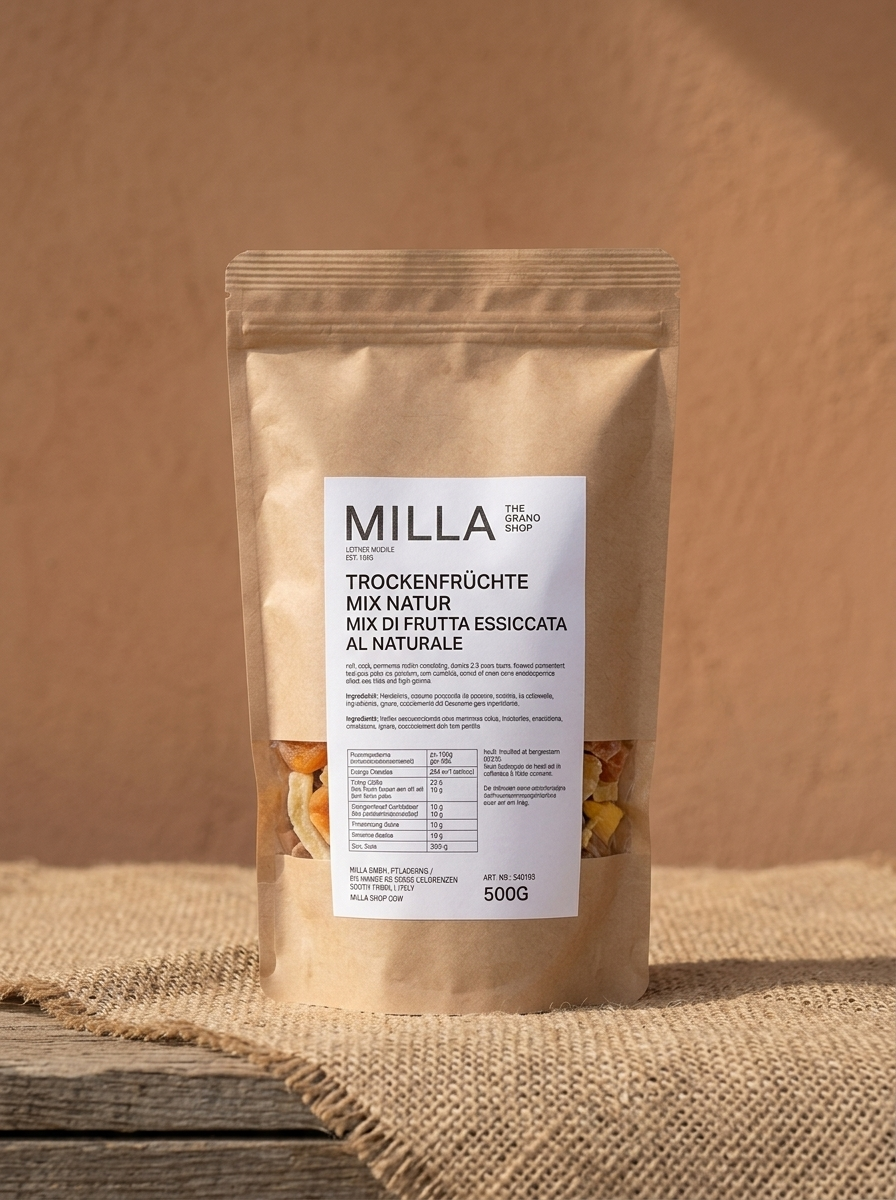 Trockenfruechte Mix Natur 500 g - MILLA Standbodenbeutel